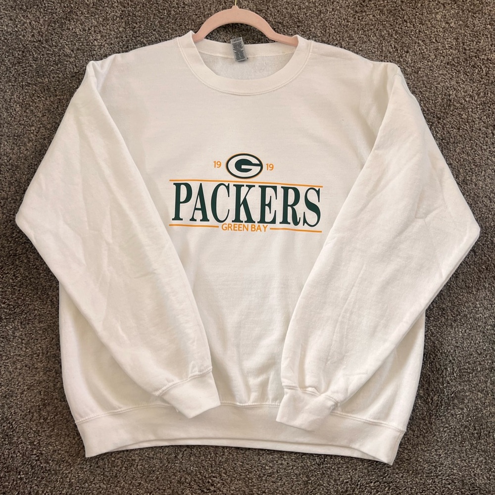 White Green Bay Packers crewneck, NFLsweatshirt, Go Pack Go